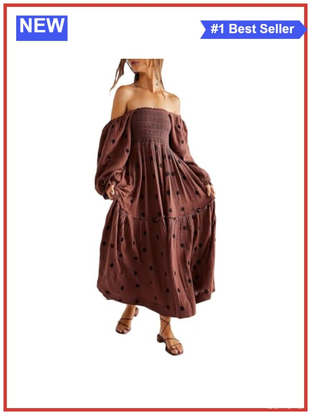 Womens Seersucker Floral Embroidered Maxi Dress Puff Sleeve Square Neck Boho
